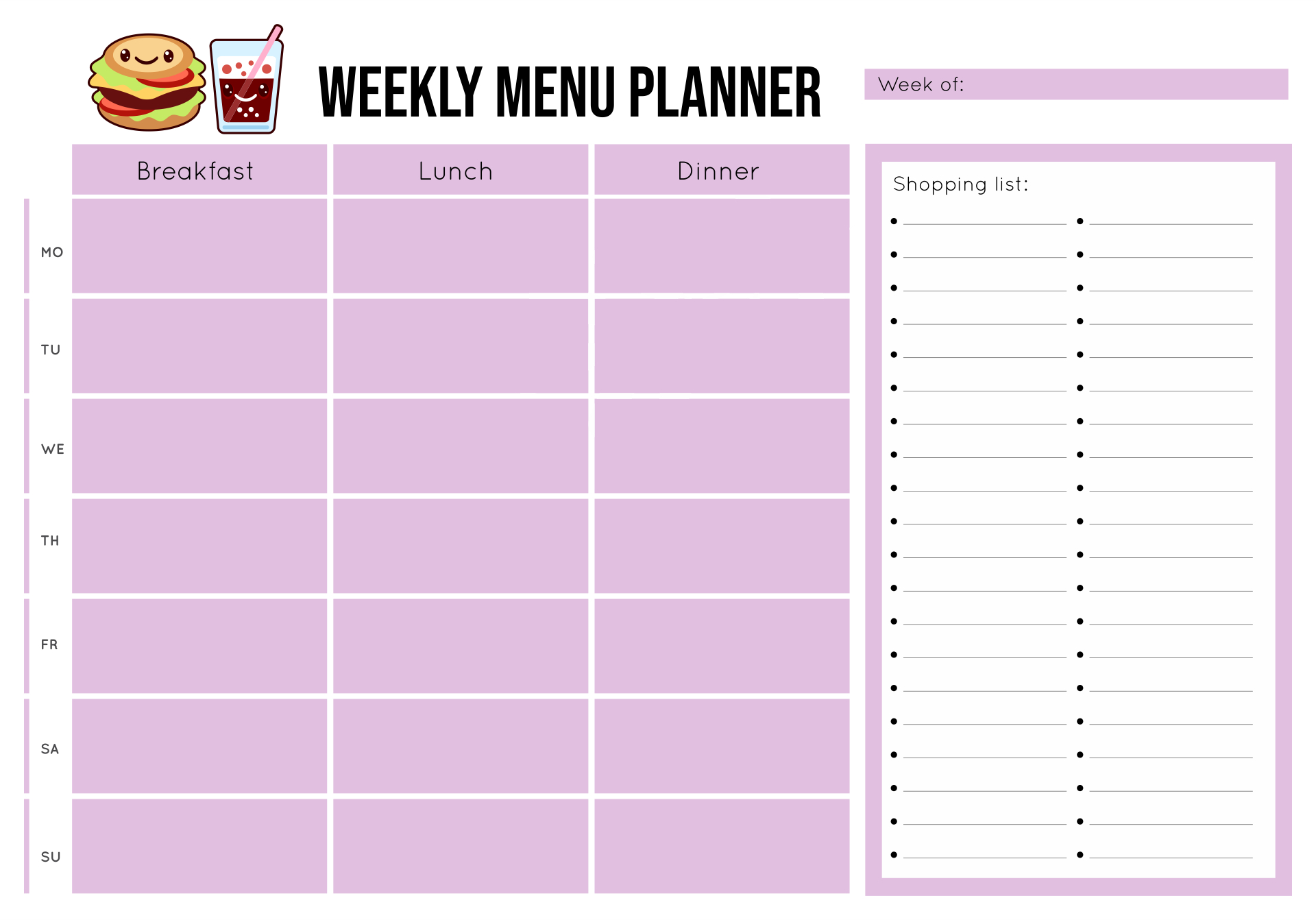 7 Best Blank Meal Planner Sheet Printable Printablee Throughout Free Printable Dinner Menu Template