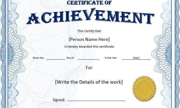 Achievement Certificate Templates Stationery Templates For Certificate Of Attainment Template