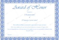 Award Of Honor (Corporate Design) | Certificate Templates Regarding Honor Award Certificate Template