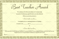Best Teacher Award Certificate (Warm Green, #1236 In Simple Best Teacher Certificate Templates
