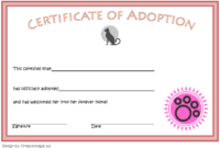 Cat Adoption Certificate 2020 Free Printable (Version 1 Inside Awesome Cat Birth Certificate Free Printable