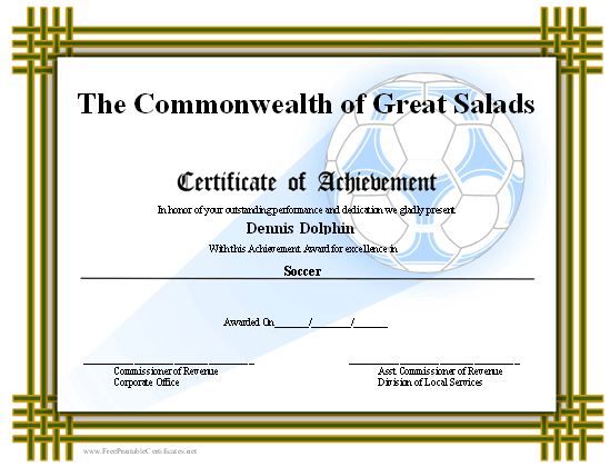 Certificate Of Achievement Soccer Printable Certificate In Fantastic Soccer Achievement Certificate Template