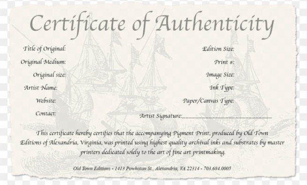 Certificate Of Authenticity Authenticity In Art Work Of Inside Fascinating Photography Certificate Of Authenticity Template