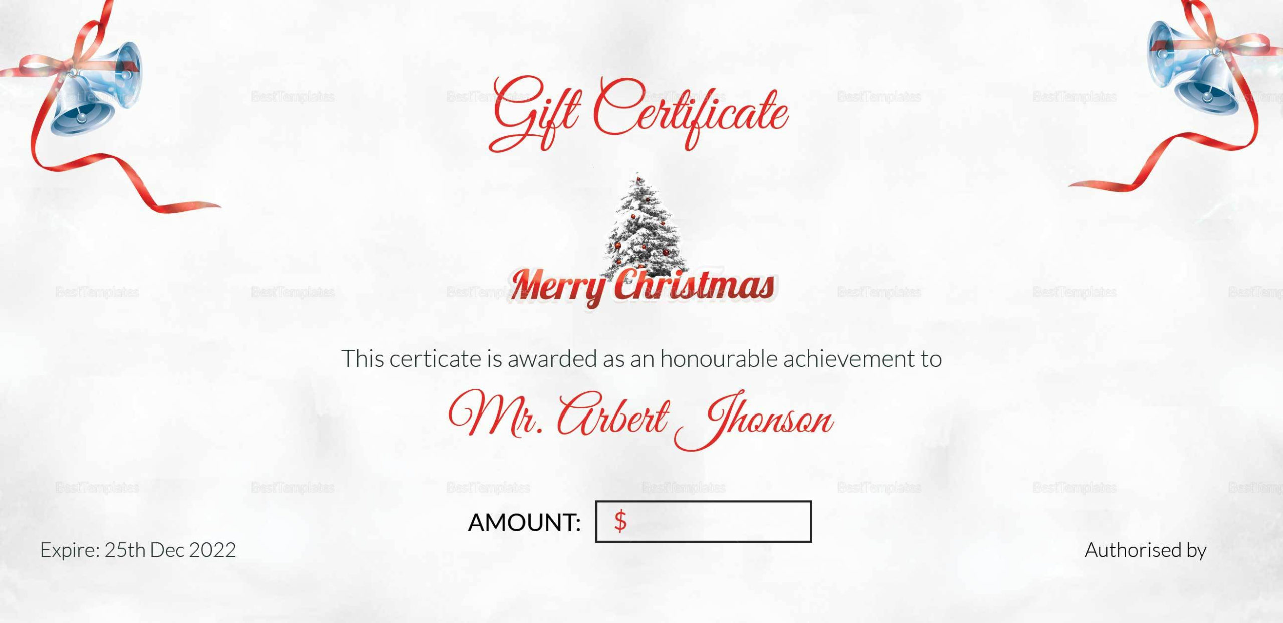 Christmas Bell Gift Certificate Template In Adobe Photoshop For New Free Christmas Gift Certificate Templates