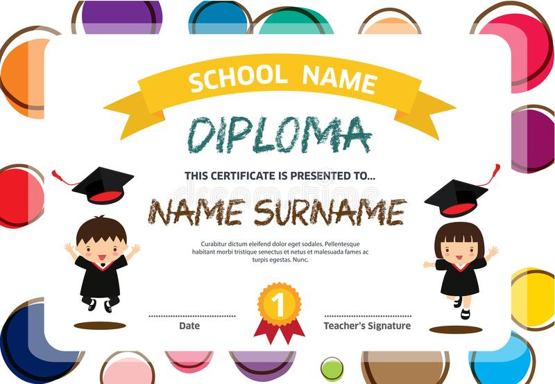 Colorful Diploma Certificate Template For Kids Stock Intended For Free Netball Certificate Templates Free 17 Concepts