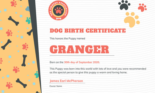 Dog Birth Certificate 1 Editable Word Doc Printable Within Pet Birth Certificate Templates Fillable