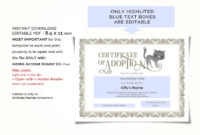 Editable Certificate Of Cat Adoption Template Printable For Fresh Dog Adoption Certificate Editable Templates