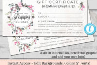 Editable Gift Certificate Template, Diy Gift Certificate Inside Holiday Gift Certificate Template Free 7 Designs
