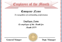 Employee Of The Month Certificate Template | Zitemplate Intended For Free Employee Of The Month Certificate Templates