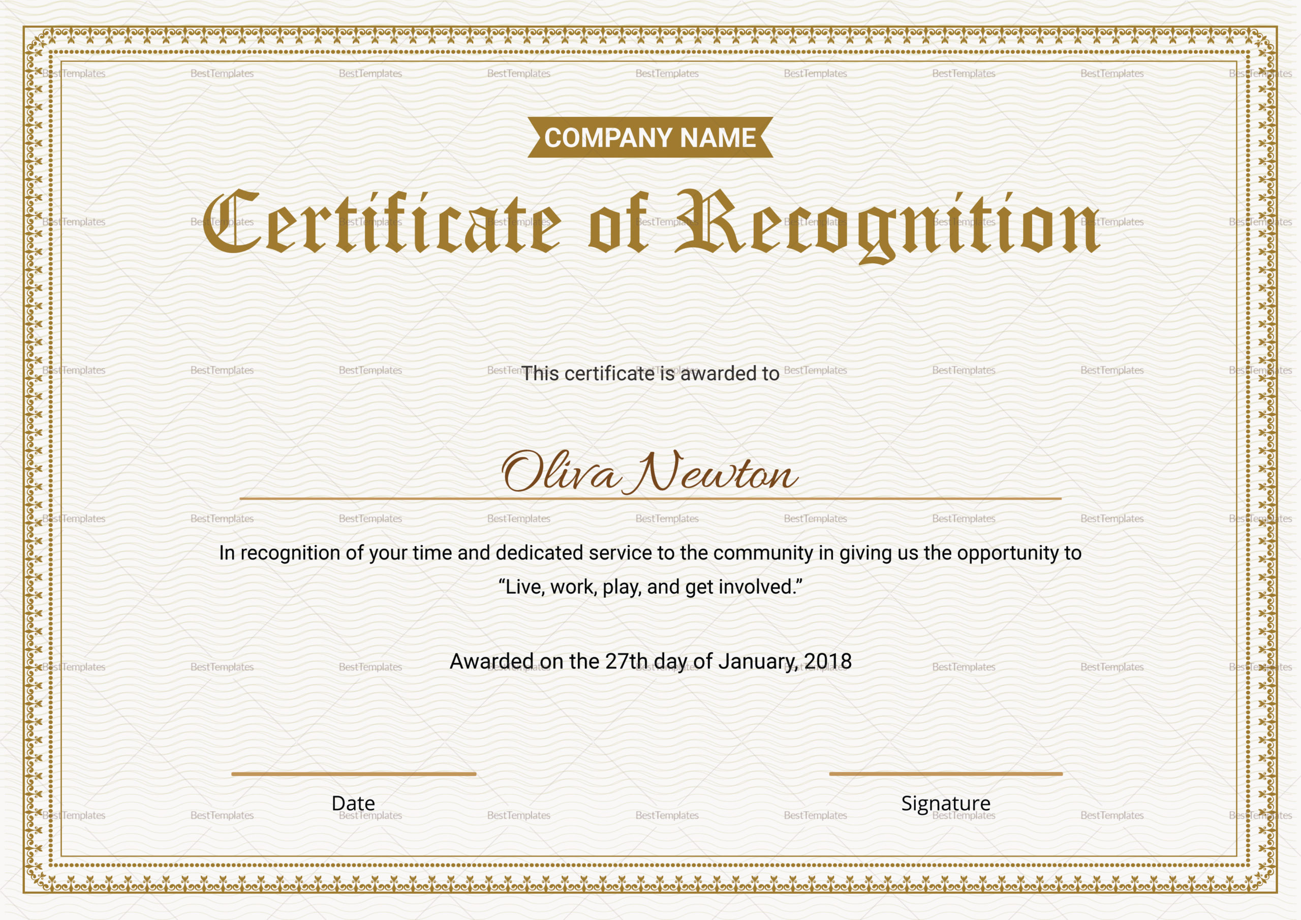 Employee Recognition Certificate Design Template In Psd, Word In Certificate Of Appreciation Template Word