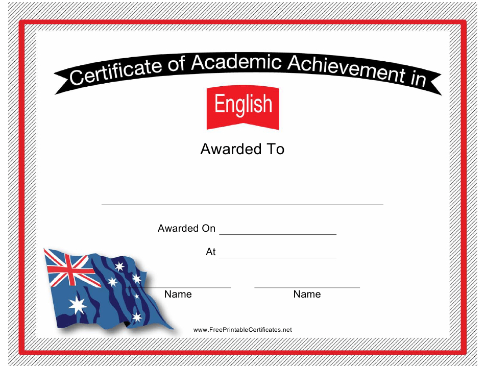 English Language Academic Achievement Certificate Template With Regard To Academic Achievement Certificate Template