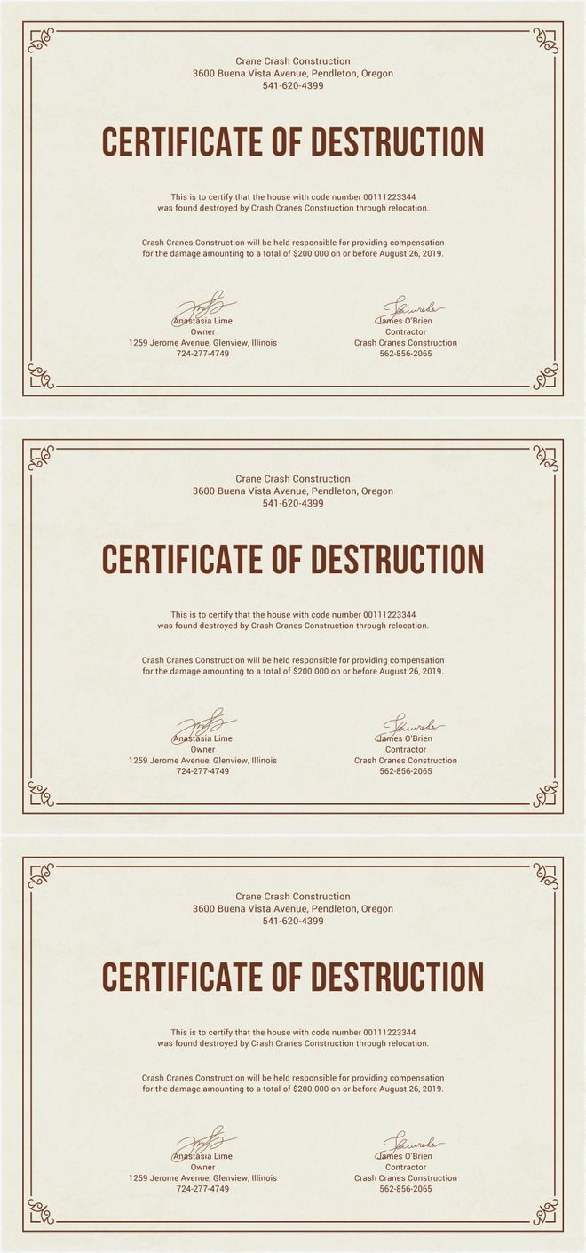 Free Certificate Of Destruction In 2020 | Free Certificate Pertaining To Simple Free Certificate Of Destruction Template