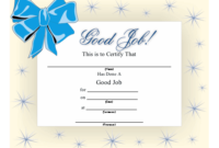 Good Job Certificate Printable Certificate Within Fantastic Good Job Certificate Template