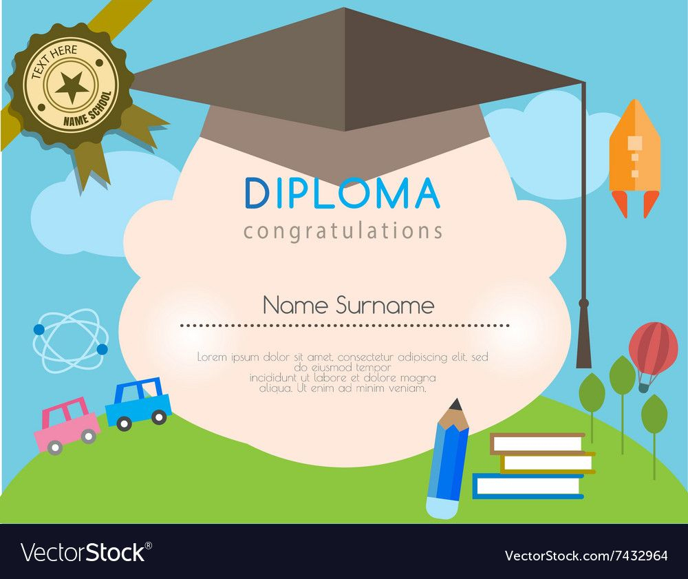 Kids Diploma Preschool Certificate Elementary Vector Image With Regard To Kindergarten Diploma Certificate Templates 7 Designs Free