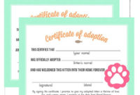 Mint Kitten Birthday Party Adoption Certificates Printable Throughout Cat Birth Certificate Free Printable