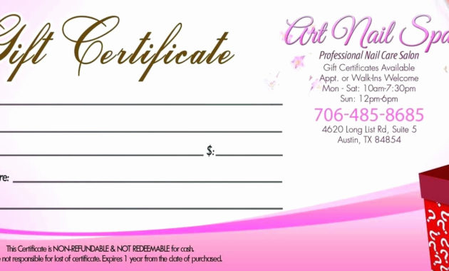 Nail Gift Certificate Template Free Great Sample Templates Throughout Nail Salon Gift Certificate