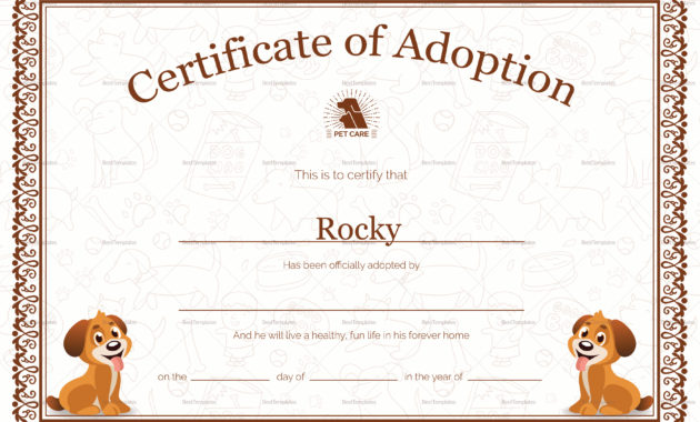 Pet Adoption Certificate Design Template In Psd, Word Inside Simple Pet Birth Certificate Templates Fillable