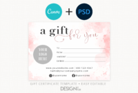 Pink Gift Certificate Template, Editable Gift Certificate Regarding Pink Gift Certificate Template