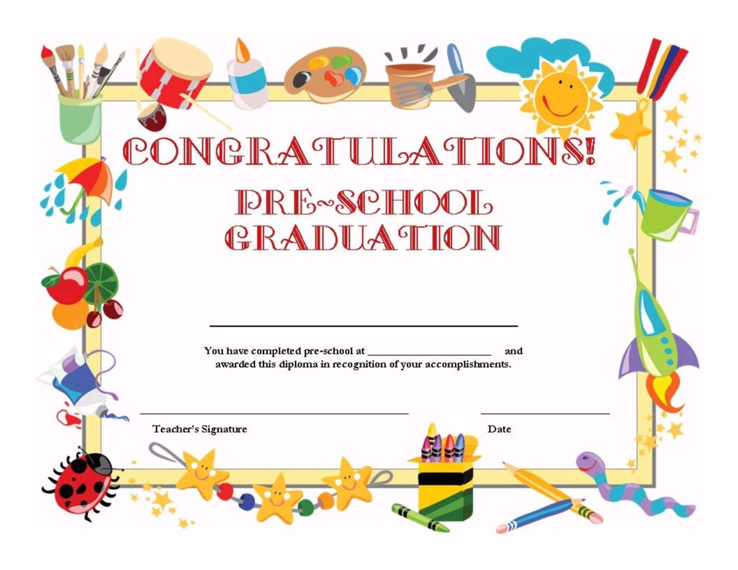 Pre Kindergarten Certificate Template In 2020 | Graduation For Fascinating 7 Kindergarten Graduation Certificates To Print Free