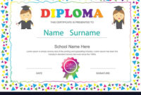Preschool Kids Diploma Certificate Elementary Vector Image In Free Daycare Diploma Certificate Templates