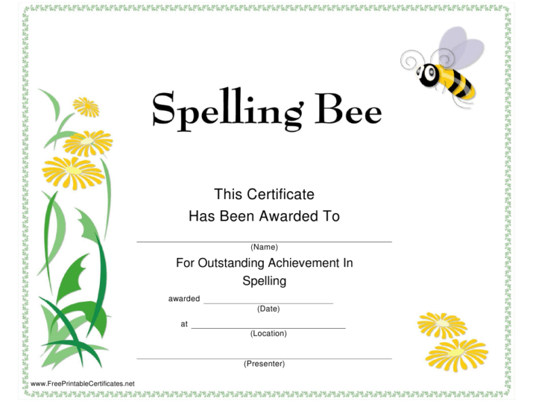New Spelling Bee Award Certificate Template Thevanitydiaries