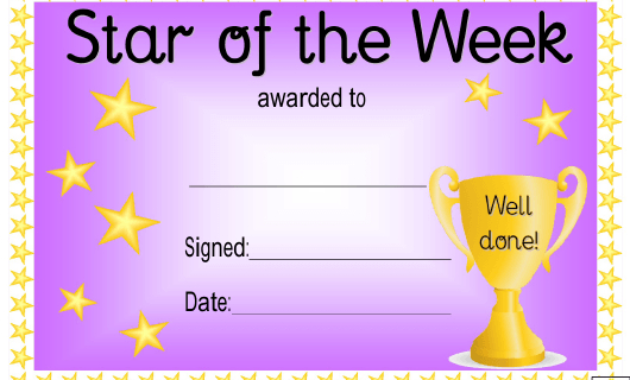 Star Of The Week Award Certificate Template Violet Regarding Student Of The Week Certificate Templates