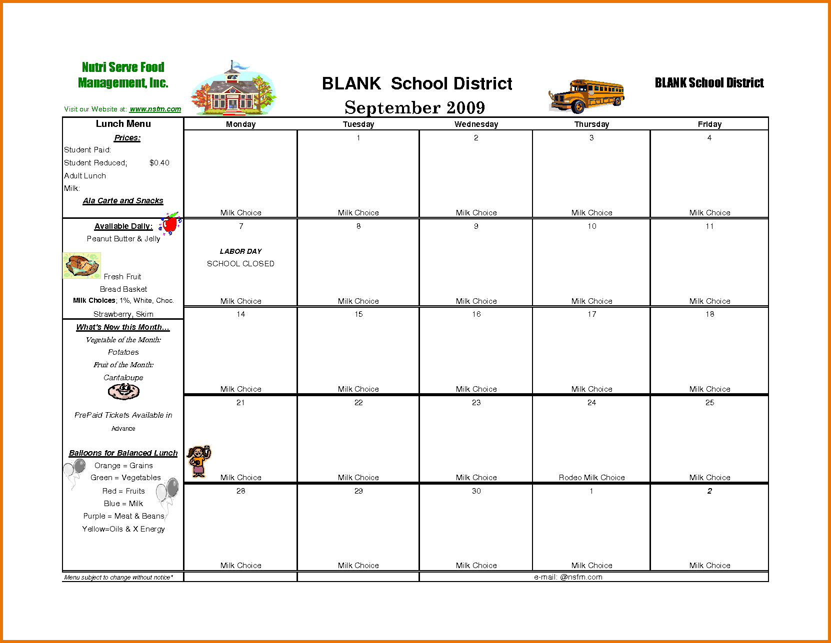Template For School Lunch Menu Printable Schedule Template Intended For Free Printable Menu Template