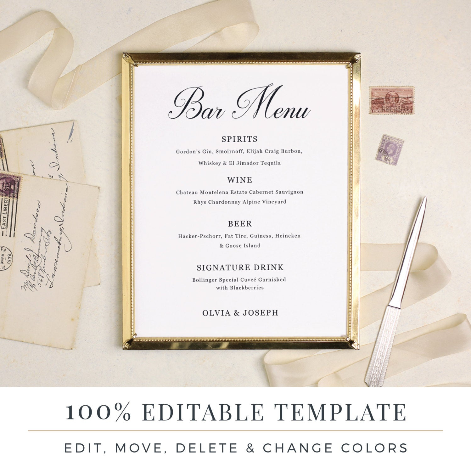 Wedding Bar Menu Template Editable Bar Menu Printable Word Throughout Editable Menu Templates Free