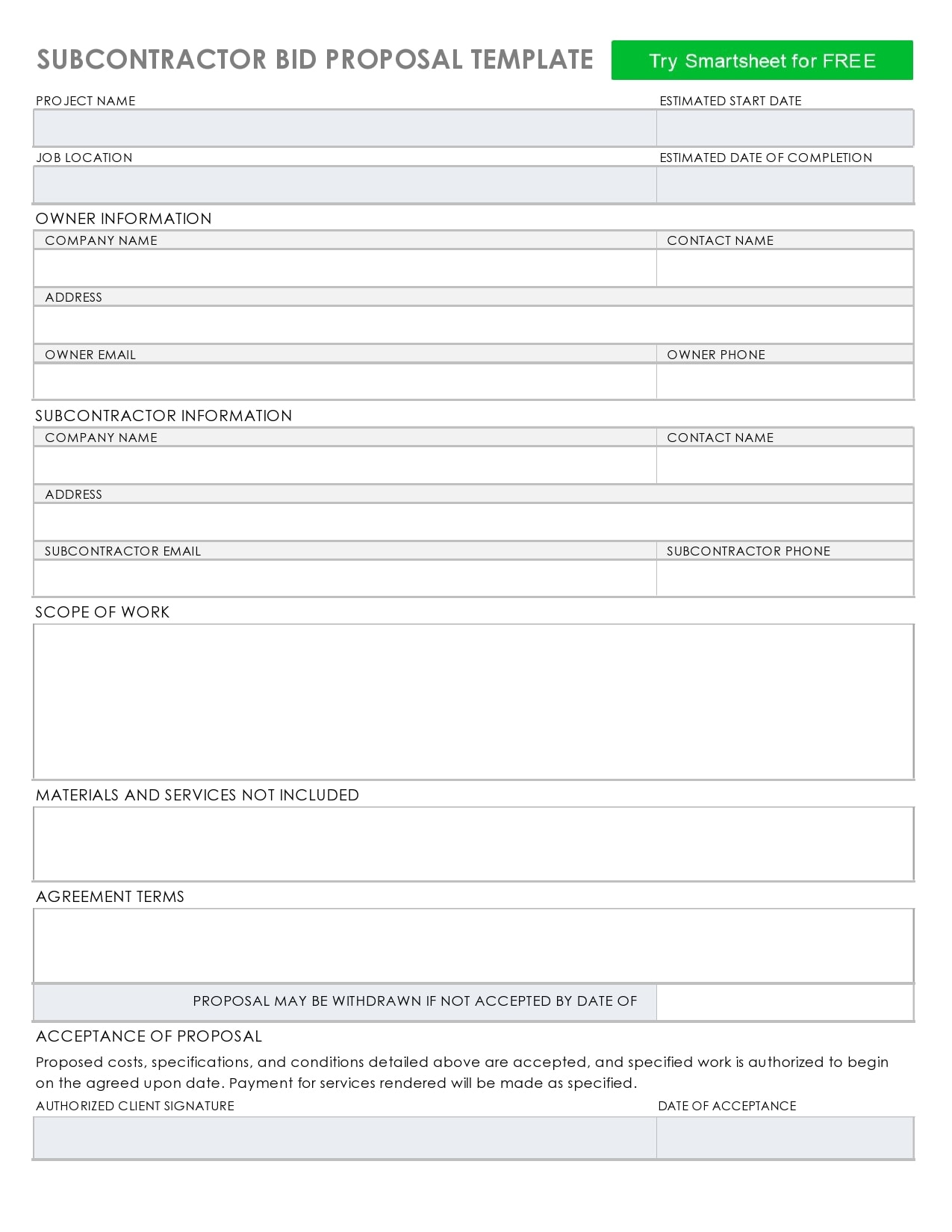 28 Free Bid Proposal Templates &amp; Forms Templatearchive With Proposal Estimate Template