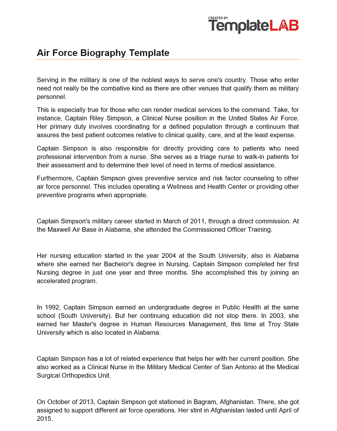 Download Air Force Biography Template | Biography Template with regard to Free Bio Template Fill In Blank