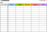 Pdf Timetable Template 2: Landscape Format, A4, 1 Page In in Blank Revision Timetable Template