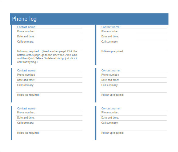 10+ Phone Log Templates Word Excel Pdf Formats | Template124 Regarding Call Back Log Template