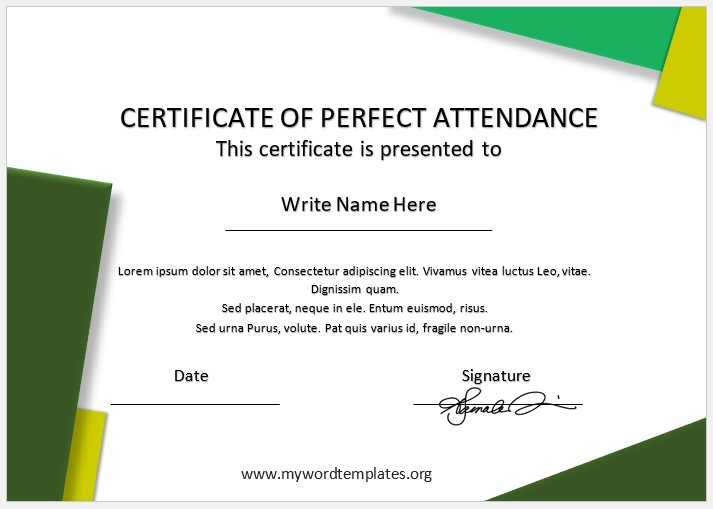 11 Free Perfect Attendance Certificate Templates My Word For Perfect Attendance Certificate Template Editable