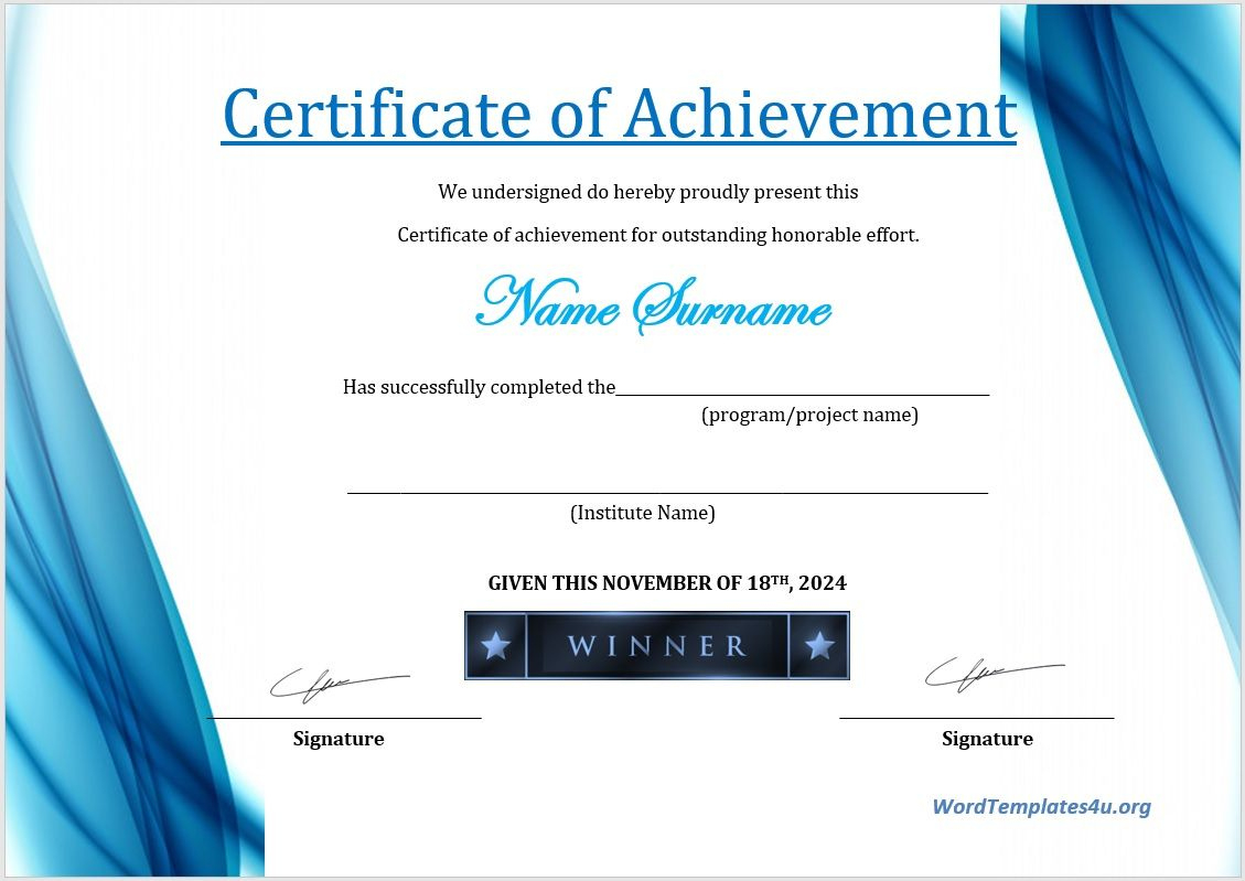 16 Free Achievement Certificate Templates Ms Word Templates With Word Certificate Of Achievement Template