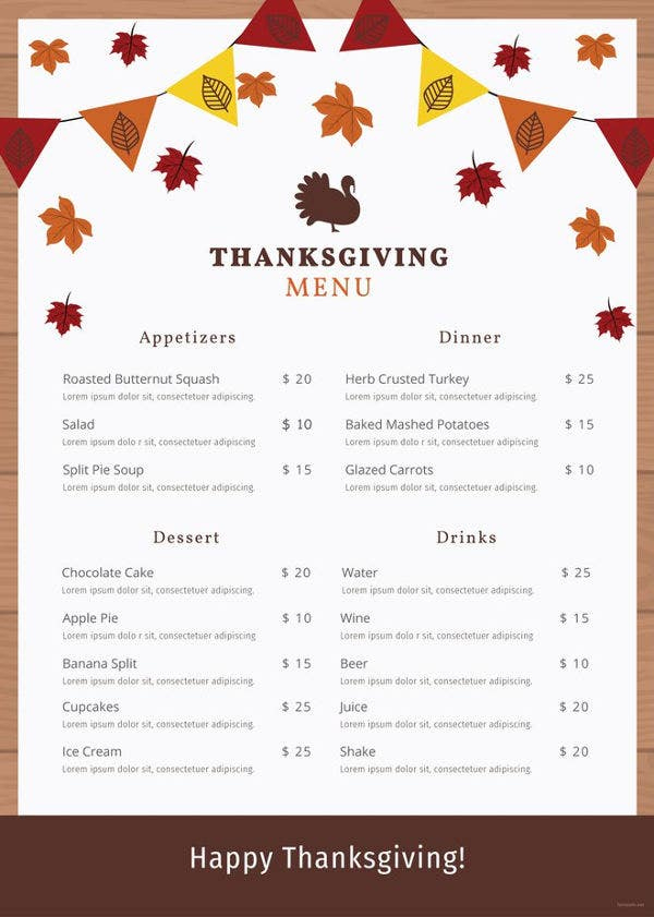 20+ Thanksgiving Menu Templates Free Sample, Example With Regard To Thanksgiving Day Menu Template