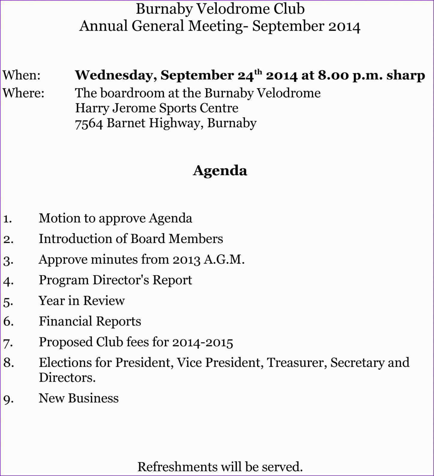 34 The Best Club Agm Agenda Template For Ms Word With Club In Annual Board Meeting Agenda Template
