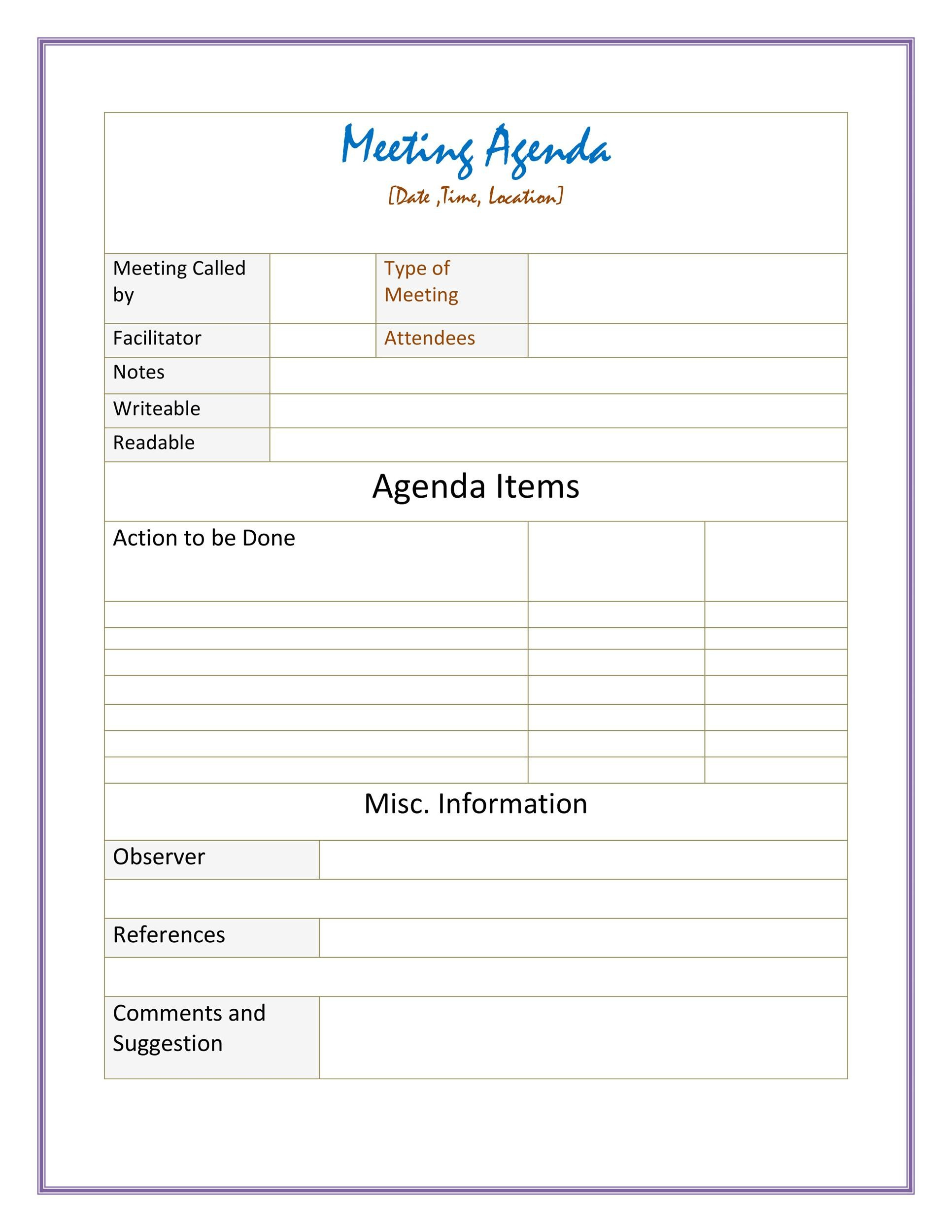 46 Effective Meeting Agenda Templates ᐅ Templatelab With Meeting Agenda Template Doc