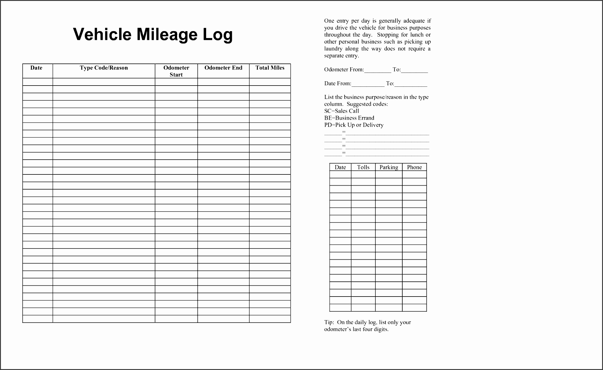 6 Truck Mileage Log Template Sampletemplatess Pertaining To Vehicle Fuel Log Template