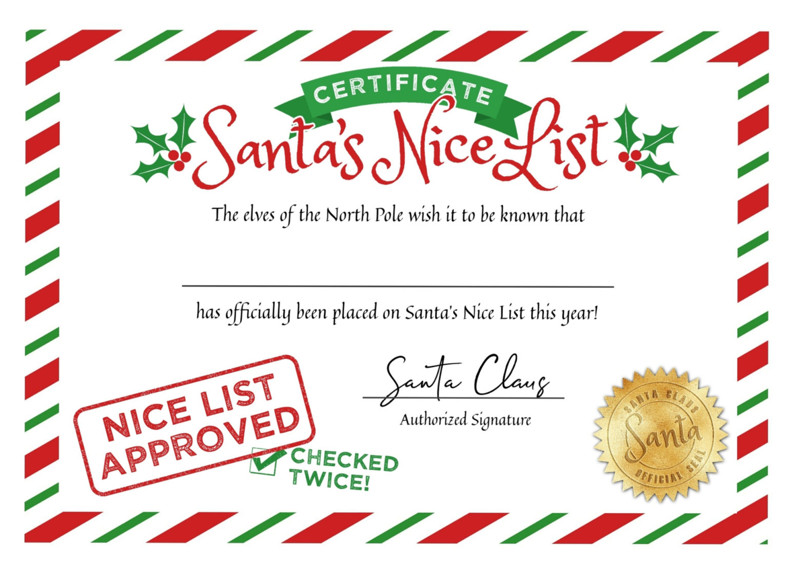 Fascinating Santas Nice List Certificate Template Free Thevanitydiaries