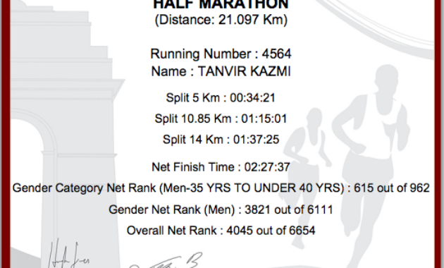 Airtel Delhi Half Marathon 2013 Report Tanvir Kazmi In Awesome 5K Race Certificate Template