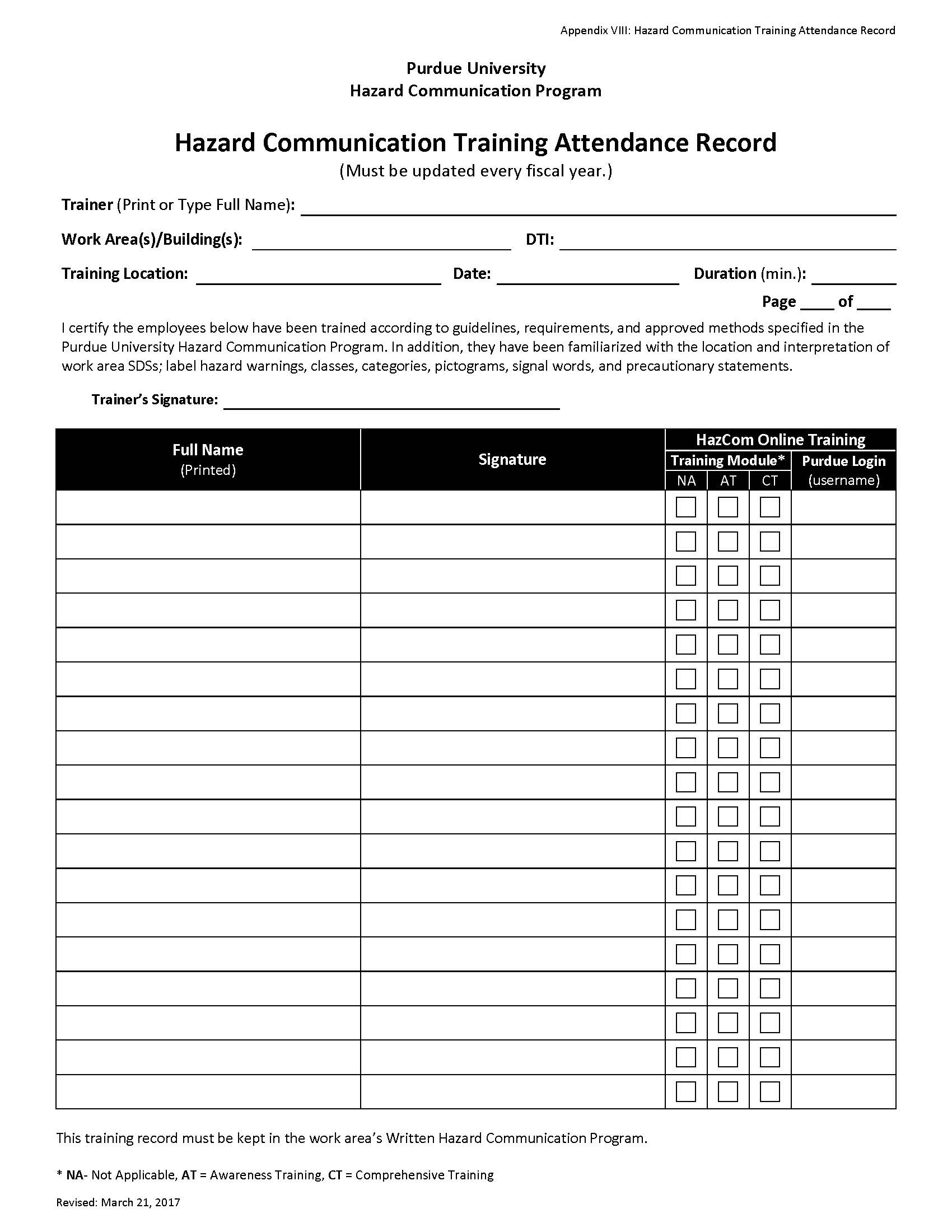 Safety Training Log Template Thevanitydiaries