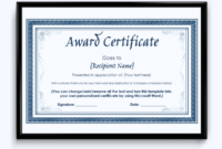Award Certificate (Formal Blue Boxed Border) Word Layouts In Awesome Award Certificate Templates Word 2007