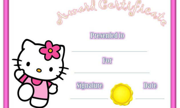 Award Certificate Hellokitty 960×720 Pixels | Free Throughout Baby Shower Game Winner Certificate Templates