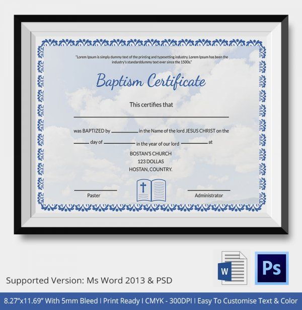 Baptism Certificate 19+ Free Word, Pdf Documents Inside Baptism Certificate Template Word