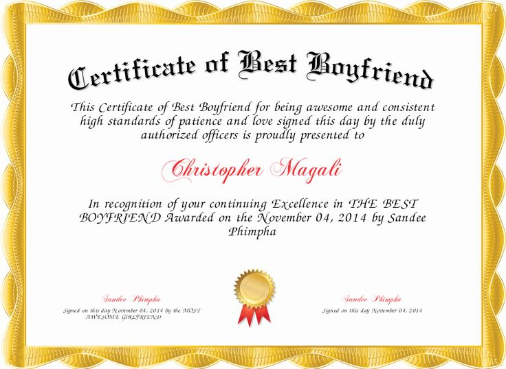 Best Boyfriend Award Certificate Elegant Certificate Of Throughout Best Wife Certificate Template