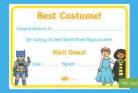 Best Costume World Book Day Certificate Certificate, Costume With Regard To Best Dressed Certificate Templates