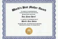 Best Mother/Father Award Certificate Great Mom/Dad Gift | Ebay With Regard To 9 Worlds Best Mom Certificate Templates Free