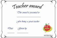 Best Teacher Award Certificate Awesome Best Teacher Pertaining To Free Best Teacher Certificate Templates Free
