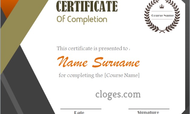 Best Word Certificate Of Completion Template | Certificate In Certificate Of Completion Free Template Word