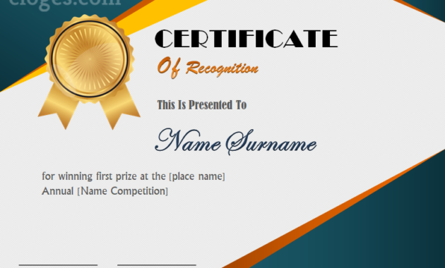 Blue Editable Certificate Of Recognition Word Template For Free Editable Certificate Of Appreciation Templates